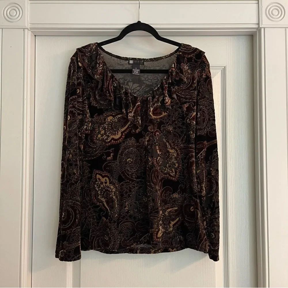 Women's Paisley Velvet Long Sleeve Blouse
